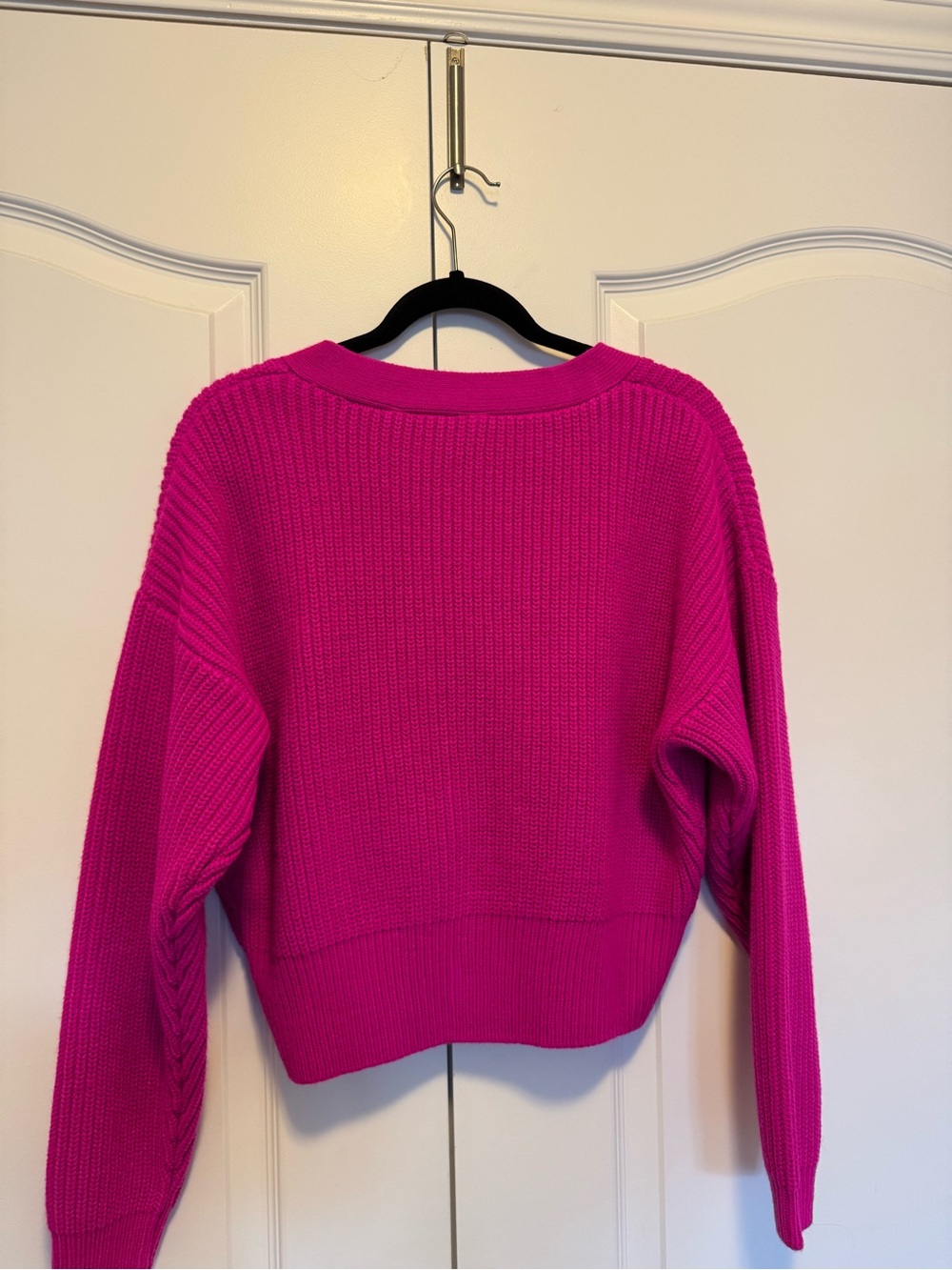 Zara Bright Fuchsia Ribbed V-Neck Button Cardigan - Picture 3 of 3